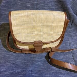 Women’s J Crew NWOT Straw Style Brown & Cream Crossbody Bag